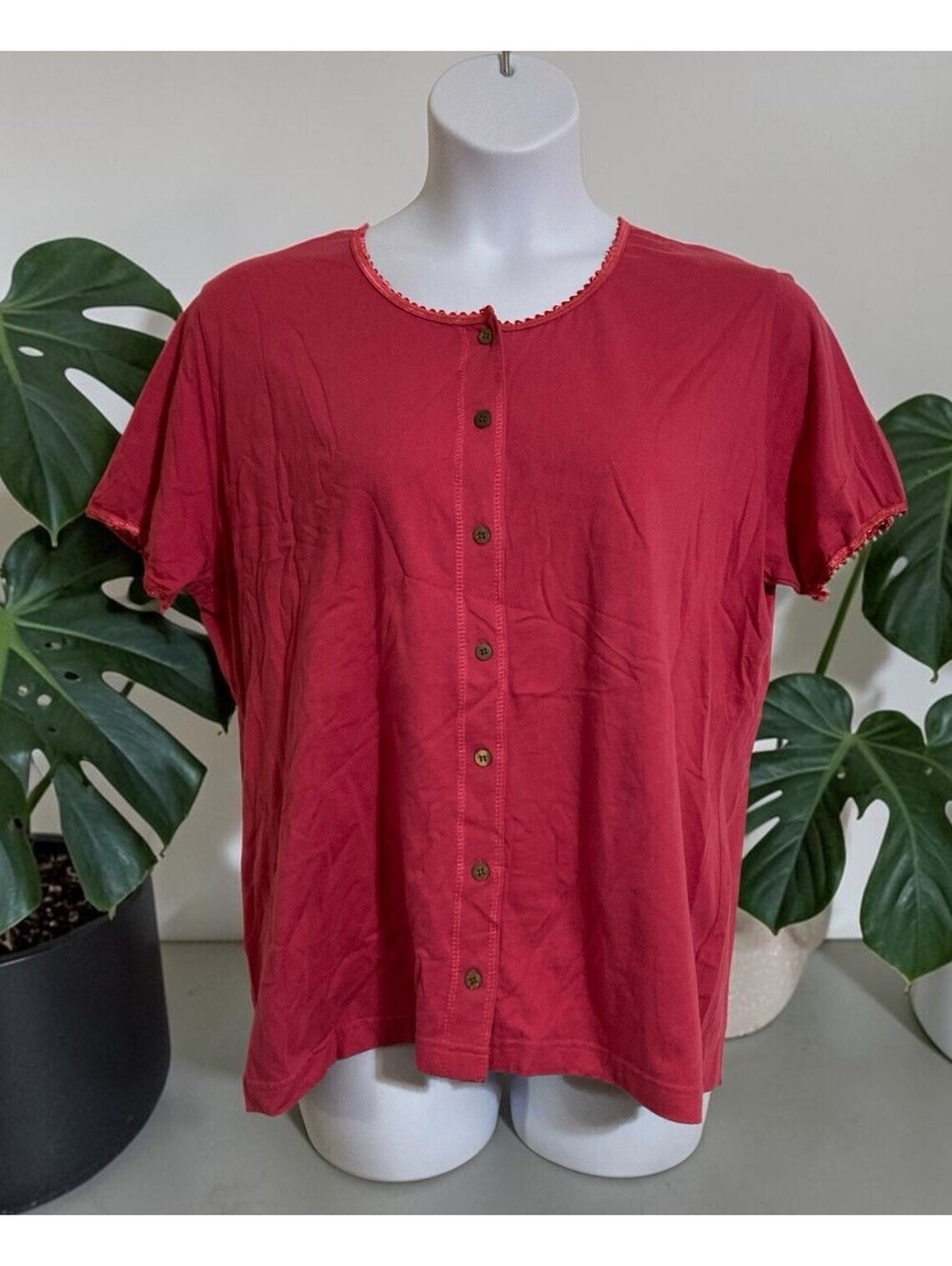 Women Hunt Club Pink Short Sleeve Button Up Cotton Blend Top Sz 1X